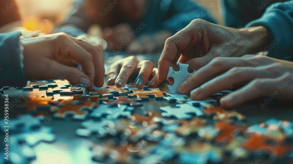 Aufkleber Group of people working together on a puzzle. Suitable for teamwork concepts.