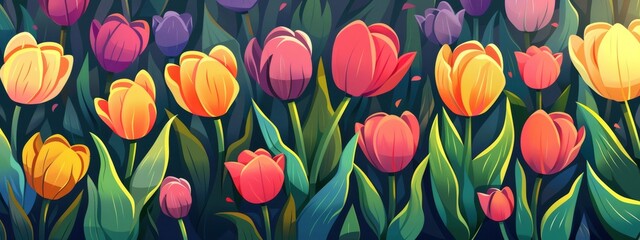 Colorful blooming tulips during spring time season