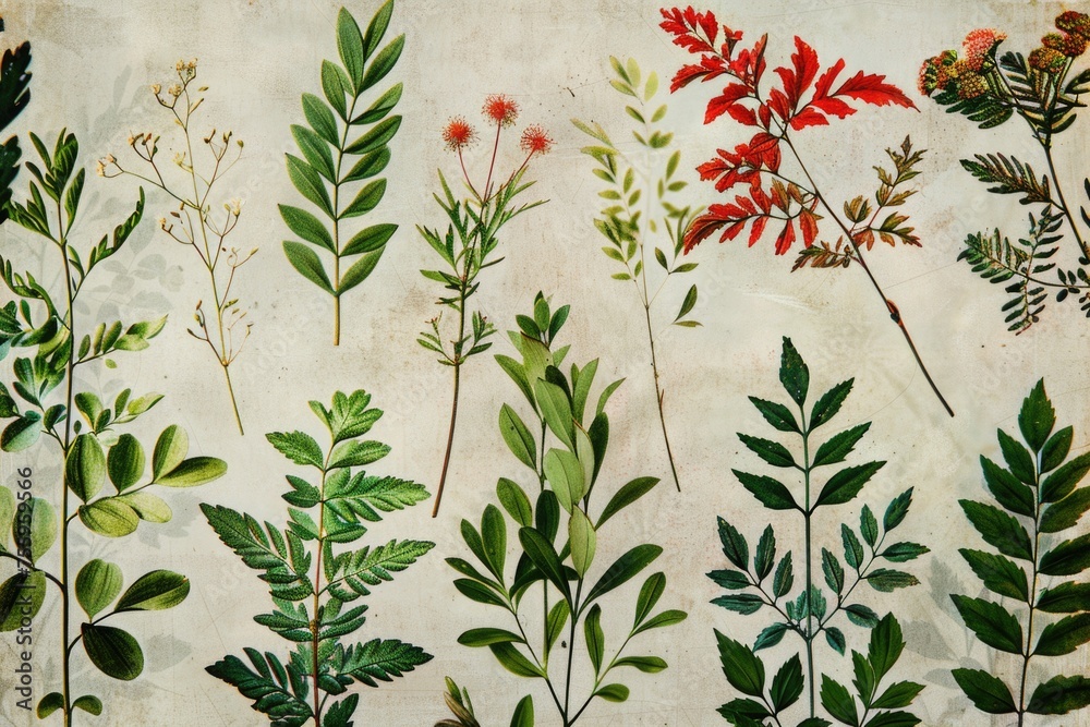 Aufkleber assortment of different plants displayed on a wall. suitable for interior design projects.