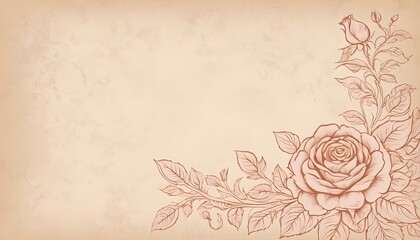 Beige background with a delicate rose drawing in vintage style.