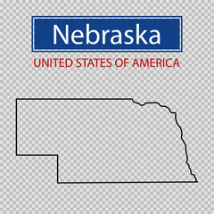 Nebraska state outline map on a transparent background, United States of America line icon, map borders of the USA Nebraska state.