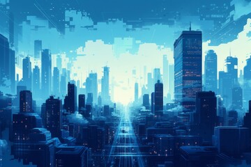 Duotone cityscape with a futuristic vibe