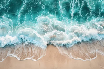 Fototapeten Beautiful sea waves on beach sand © Alina