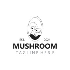 Mushroom botanical logo  modern and simple stamp style. nature or food template design