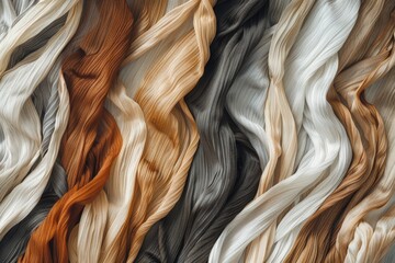 Close up view of various colored hair strands. Perfect for hair salon promotions.