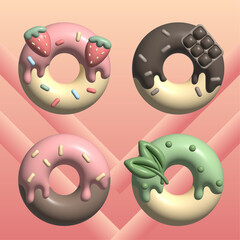 set of 3d donuts , cute donut , doughnuts collection
