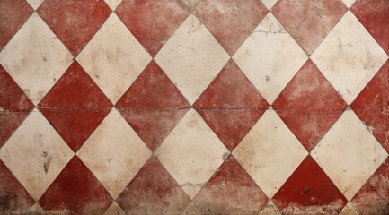 Vintage red and white chessboard pattern tiles, reflecting wear and the passing of time.