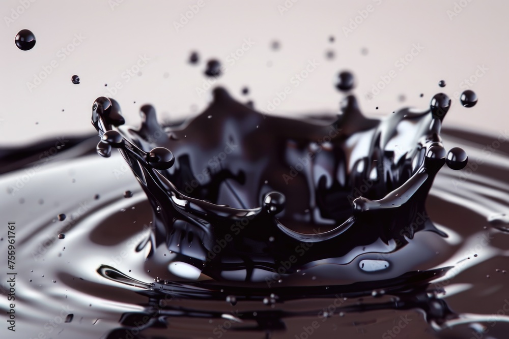 Poster detailed image of a black water drop. suitable for science and nature projects.