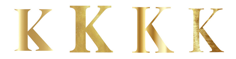 Gleaming Gold color lettering, alphabet, logotype, letter K isolated on a transparent background