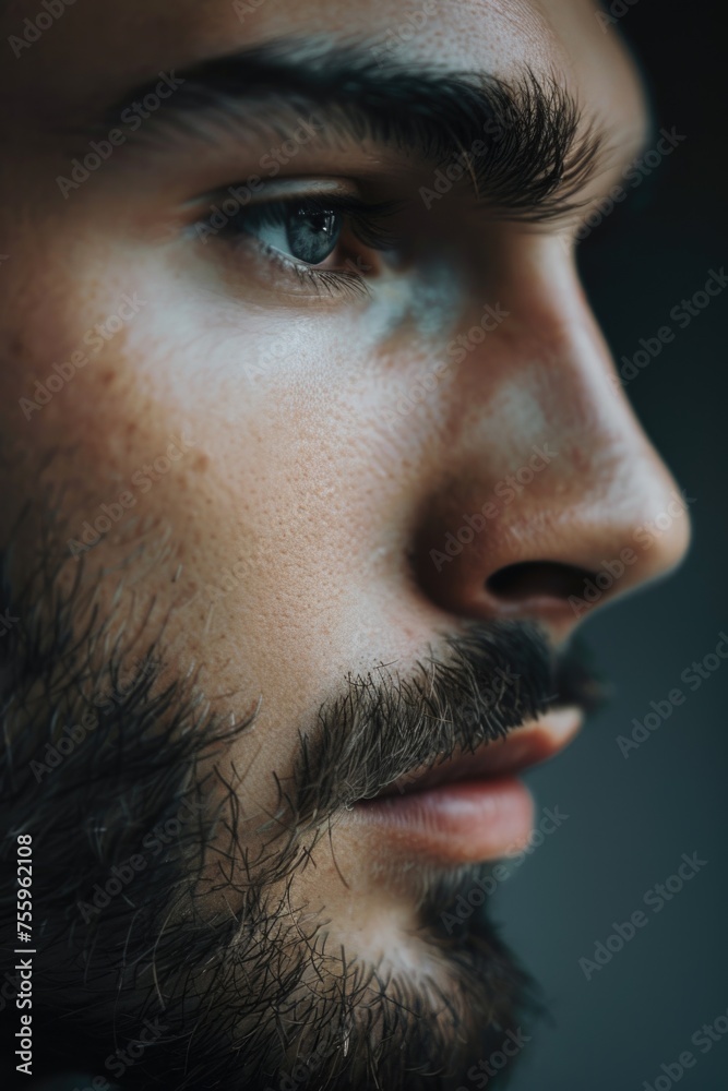 Poster detailed close-up of a man with a beard. suitable for business or lifestyle concepts.