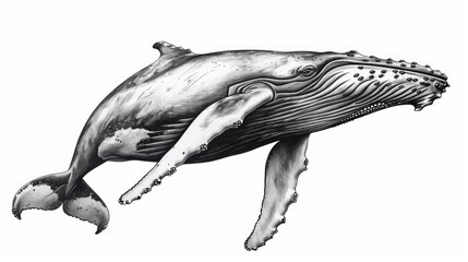 A detailed illustration of a humpback whale, suitable for educational materials. - obrazy, fototapety, plakaty