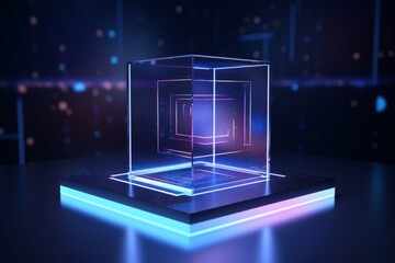 3D box mock up on a futuristic holographic display