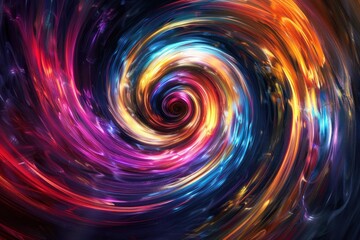 A colorful spiral with a black hole in the middle. The spiral is made up of different colors