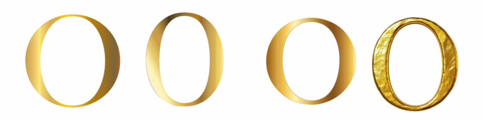 Fotobehang Gleaming Gold color lettering, alphabet, logotype, letter O isolated on a transparent background © DigitalParadise