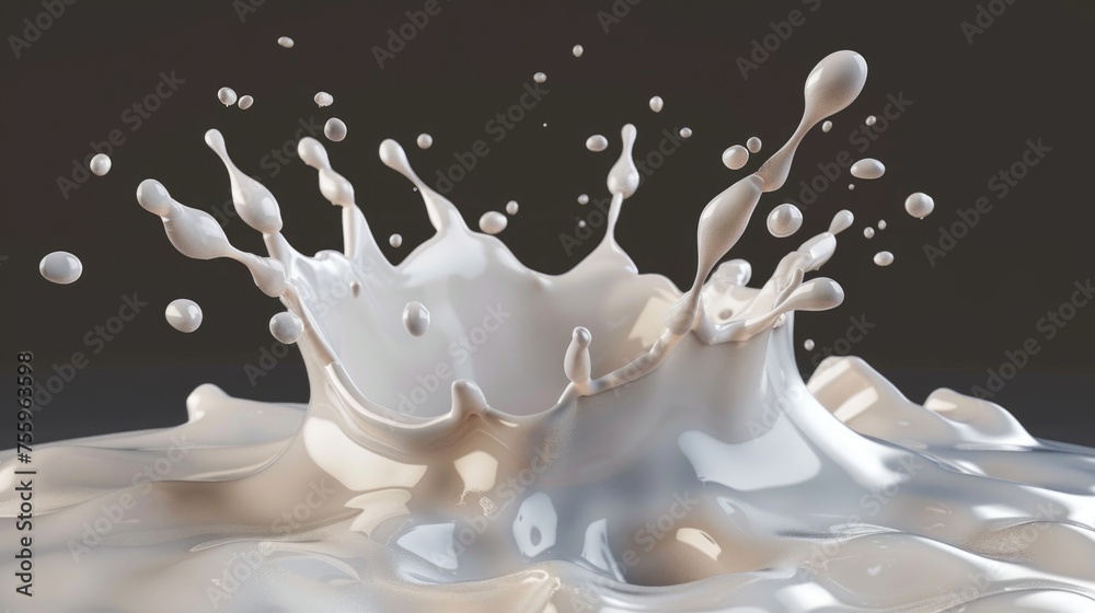 Poster a splash of milk on a tabletop. perfect for food and beverage concepts.