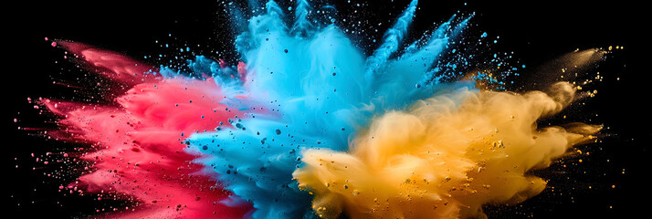 Brightly colored powder exploding against a black backdrop