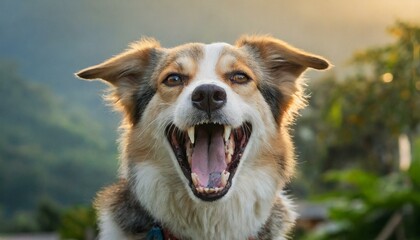 An angry dog shows its teeth - obrazy, fototapety, plakaty