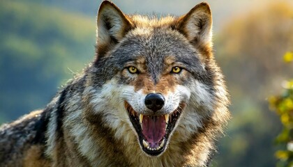 Naklejka na ściany i meble An angry wolf showing his teeth