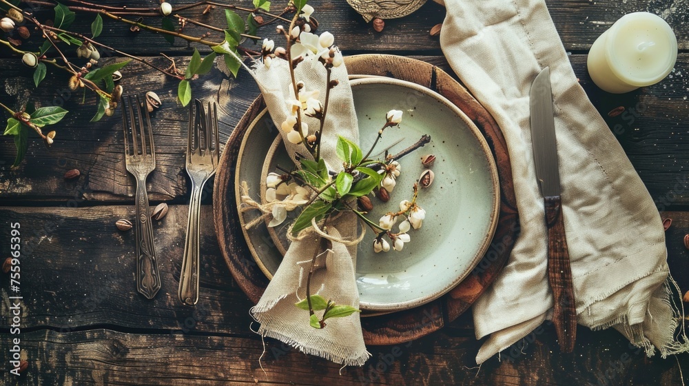 Poster Elegant table setting with a candle, perfect for dining or event themes.