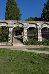 Fototapeta na wymiar Decorative stone fence gardens at the Saint Euphemia Church, Rovinj, Croatia, Istria
