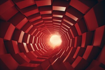 A dynamic shot of a 3D geometric tunnel with hypnotic visual effects