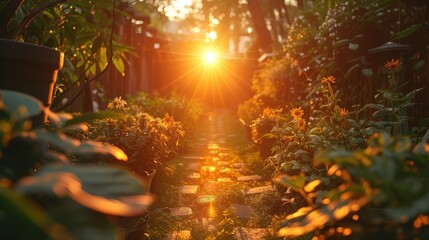 A secret garden bathed in the glow of the setting sun