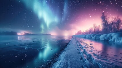 Arctic landscape illuminated by the northern lights