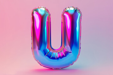 Inflatable neon liquid metal letter U on pastel background - obrazy, fototapety, plakaty