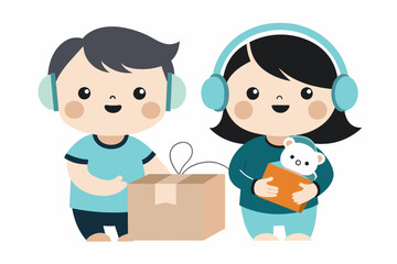 Obraz premium best baby couple carton and headphone artwork