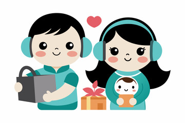 best baby couple carton and headphone artwork