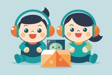 best baby couple carton and headphone artwork