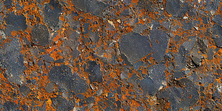 Detailed view of rock covered in vibrant orange lichen