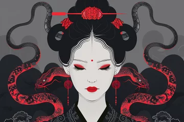 Queen snake charmer. Asian woman with snakes © Oleksandr