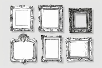 A set of four ornate silver picture frames. Perfect for elegant home decor or professional photography displays.