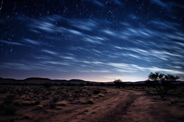 A starry sky above a remote desert on a dark night