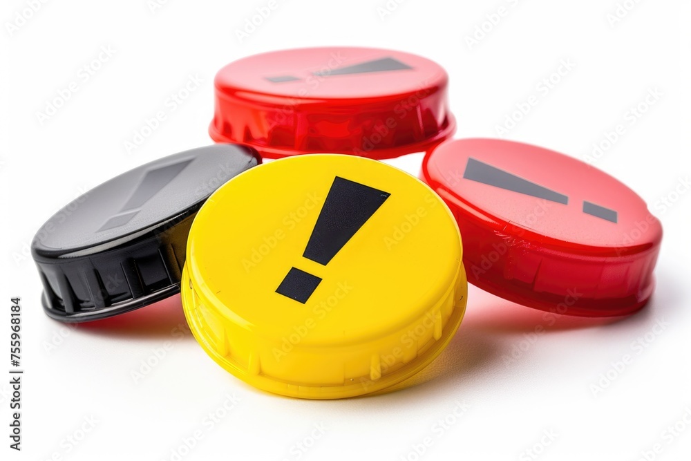 Aufkleber Close up of three plastic caps with a question mark. Suitable for business and decision-making concepts.