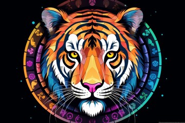 Abstract tiger zodiac circle in vibrant colors