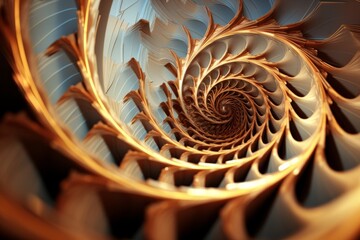 An abstract image of a 3D fractal spiral evolving with geometric precision