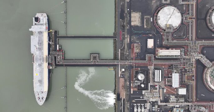 The Zeebrugge LNG terminal at Knokke Heist, Belgium. loading or unloading all types of LNG ships, transhipment between LNG ships, loading tankers with LNG or regassing LNG to inject it into the