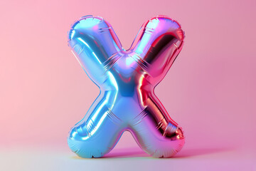 Inflatable neon liquid metal letter X on pastel background - obrazy, fototapety, plakaty