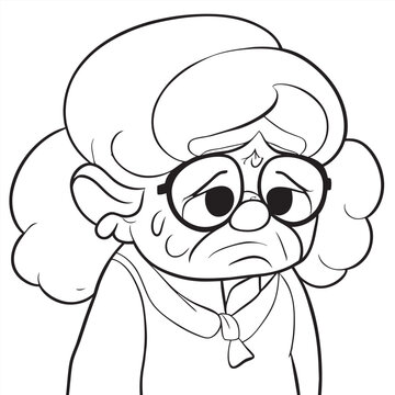 recommend clip art: add sad face to this grandma, vector illustration line art