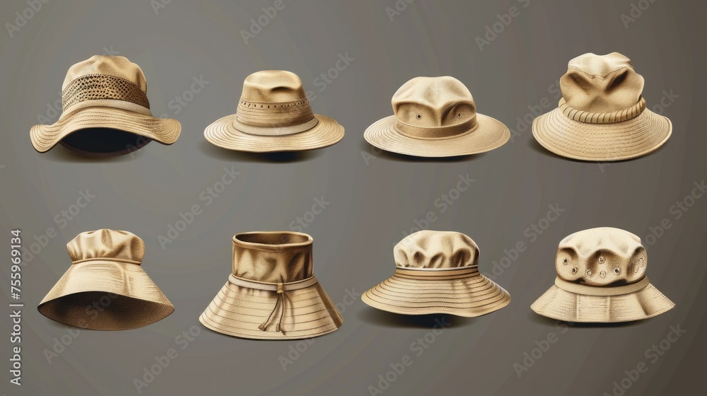 Poster Group of hats displayed on a table, suitable for fashion or retail concepts.
