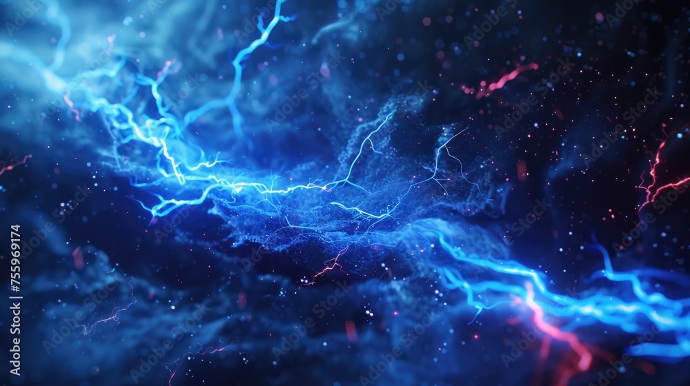 Aufkleber Abstract image of colorful lightning streaks on a dark backdrop. Suitable for technology or energy concepts.