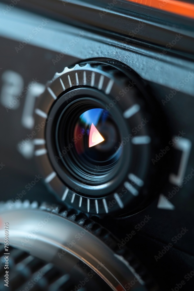 Aufkleber Close up of a camera with a lens. Suitable for technology concepts.