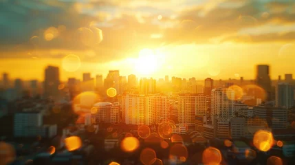 Foto op Plexiglas Beautiful sunset over a city skyline, perfect for urban landscapes. © Fotograf