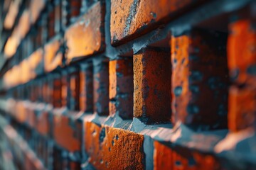 Close up shot of a brick wall covered in rust. Suitable for industrial and urban themed projects. - obrazy, fototapety, plakaty
