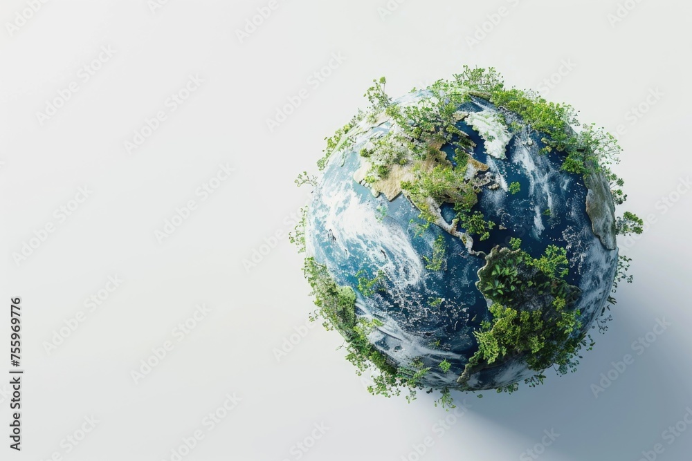 Aufkleber A unique small planet with trees growing out of it. Perfect for environmental concepts.