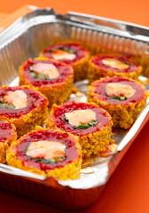 Teriyaki fried sushi with home delivery