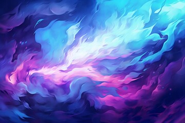 A bold cyan and purple background with energy