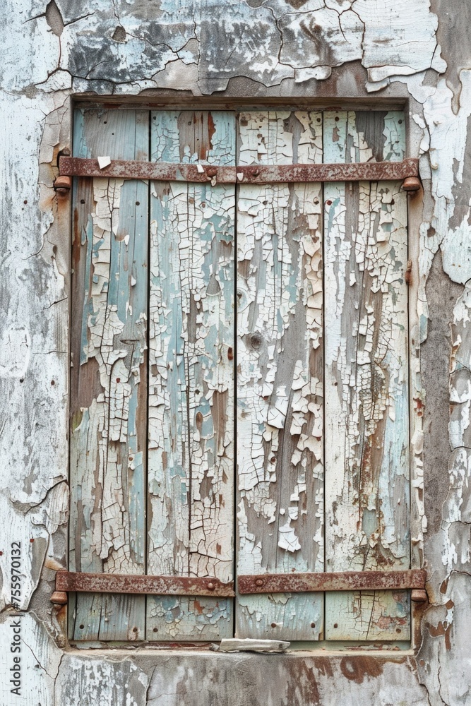 Poster a rustic wooden window with peeling paint. suitable for interior design projects.